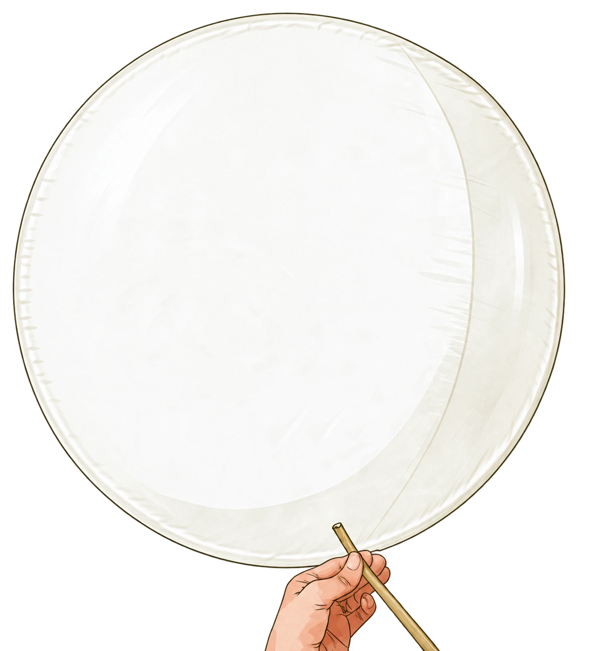 A fully expanded film envelope with the seam wrinkles largely removed.
