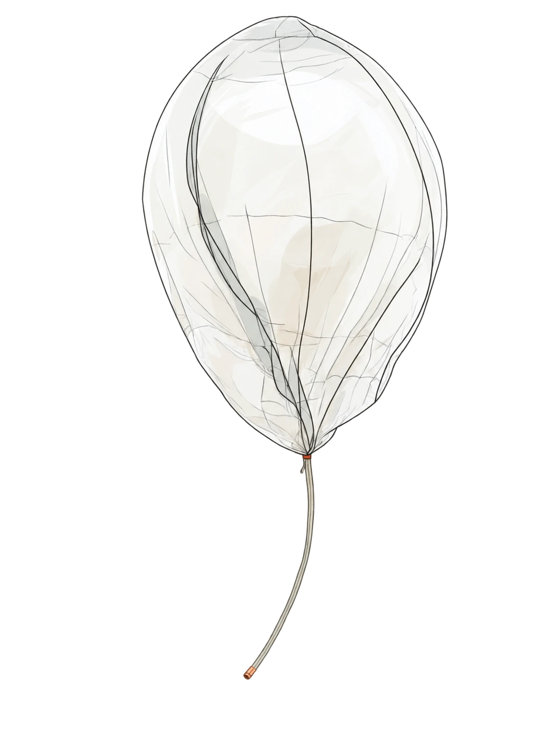 Illustration of a balloon floating with the weighted fill tube hanging below it.